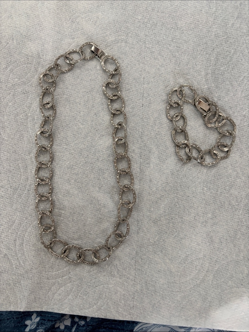 Silver-Tone Pavé Link Necklace and Bracelet Set